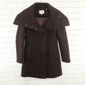 Cole Haan Maroon Textured Envelope Collar Winter Coat Women's Size 4